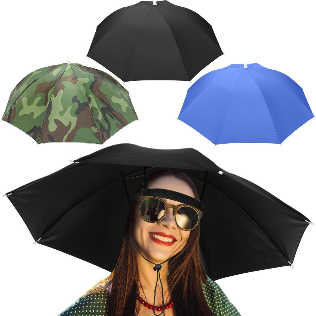 3Pcs Fishing Umbrella Hat, 27'' Adjustable Hands-Free Headband, Foldable Waterproof UV Protection Umbrella Cap for Fishing, Golf, Camping, Beach, Gardening, Outdoor Sunshade