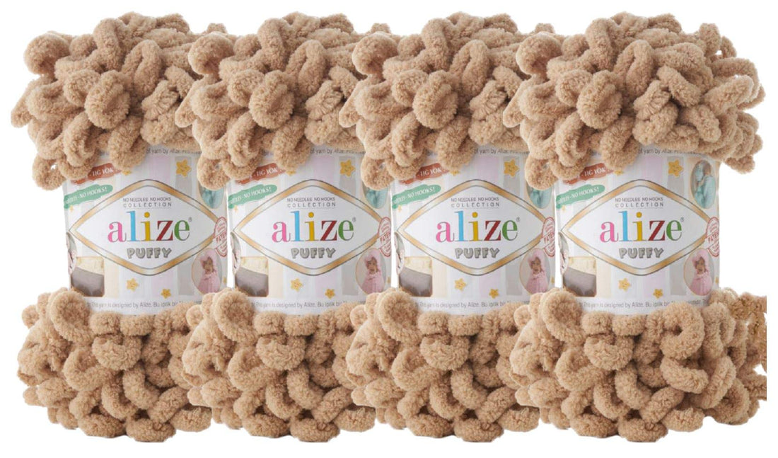 Alize Puffy Baby Loop Blanket Micropolyester Soft Yarn, 400g, 39.3yds, 4 skn/Ball (262-Beige)