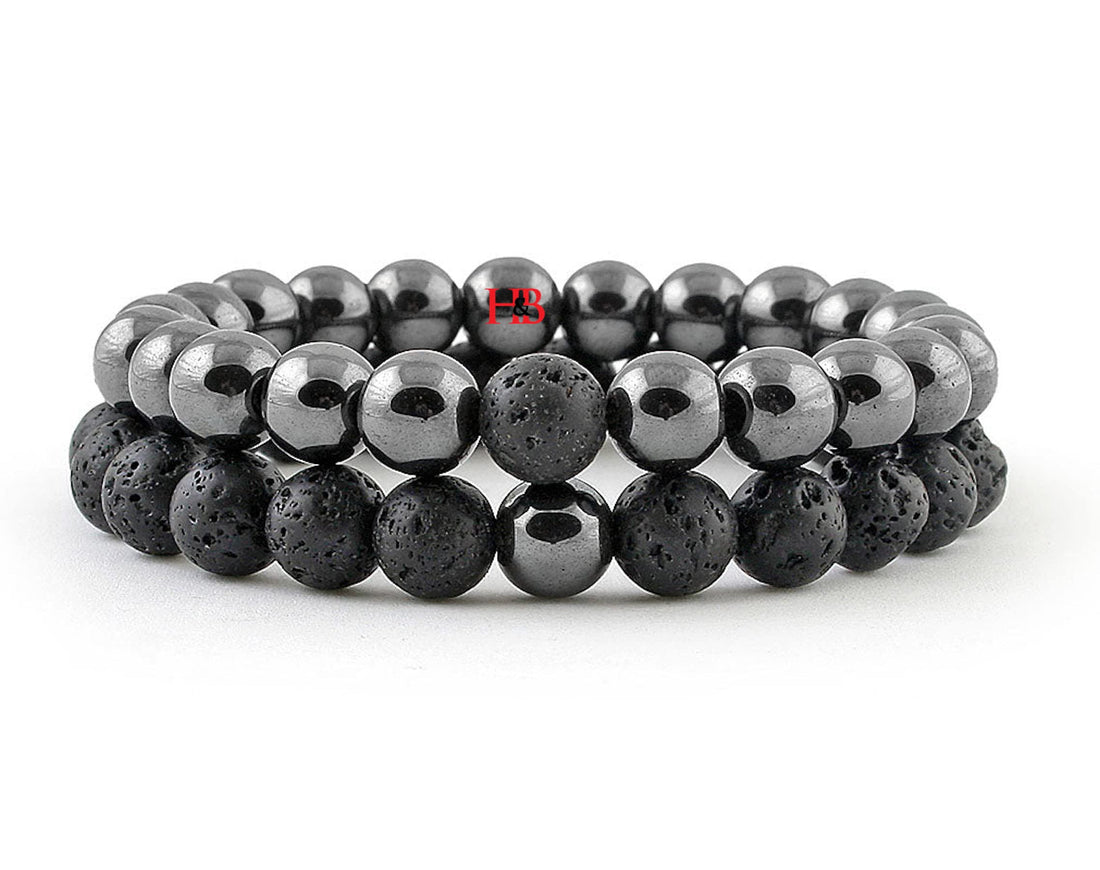 Hot And Bold Couple Beads Long Distance Bracelets with Natural Stones and Healing Properties - His & Hers Matching Set, One Size, Gemstone, Lava Stone