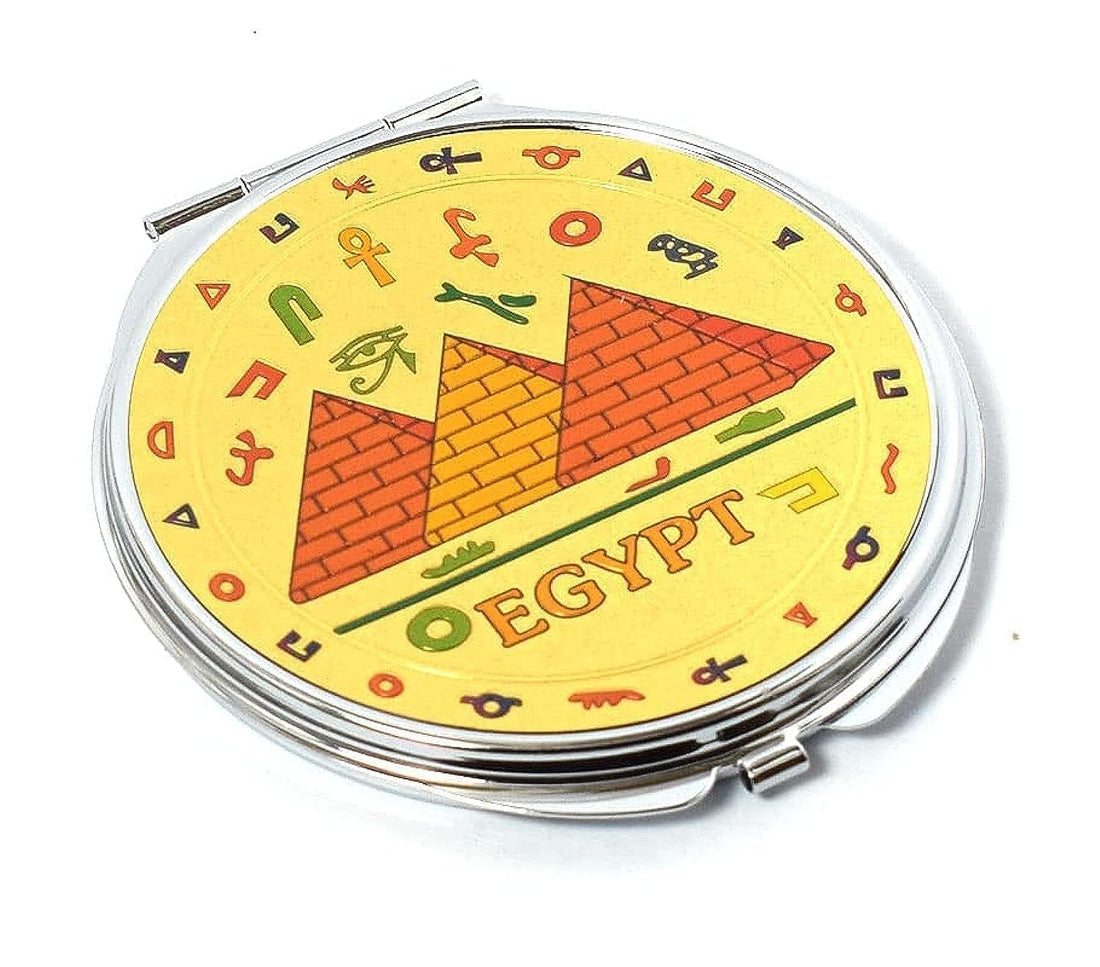 immatgar pharaonic pocket makeup mirror ancient Egyptian souvenirs gifts for women and mother from Egypt (Pyramids-Golden)