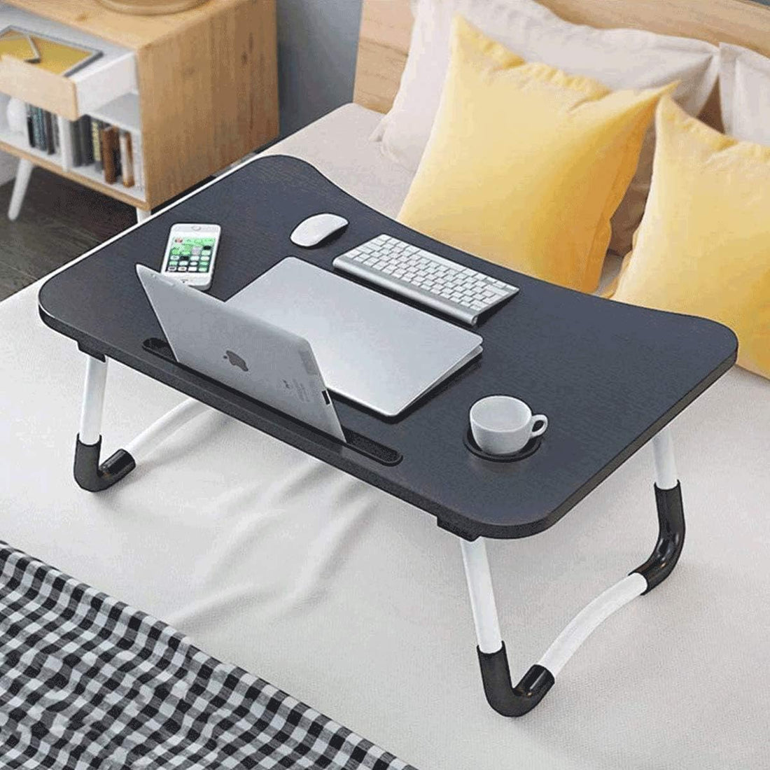 Multifunctional Foldable Laptop Stand with Cup Holder and iPad - Portable Bedside Table for Indoor, Outdoor, Camping, Studying, Reading Takeet 床