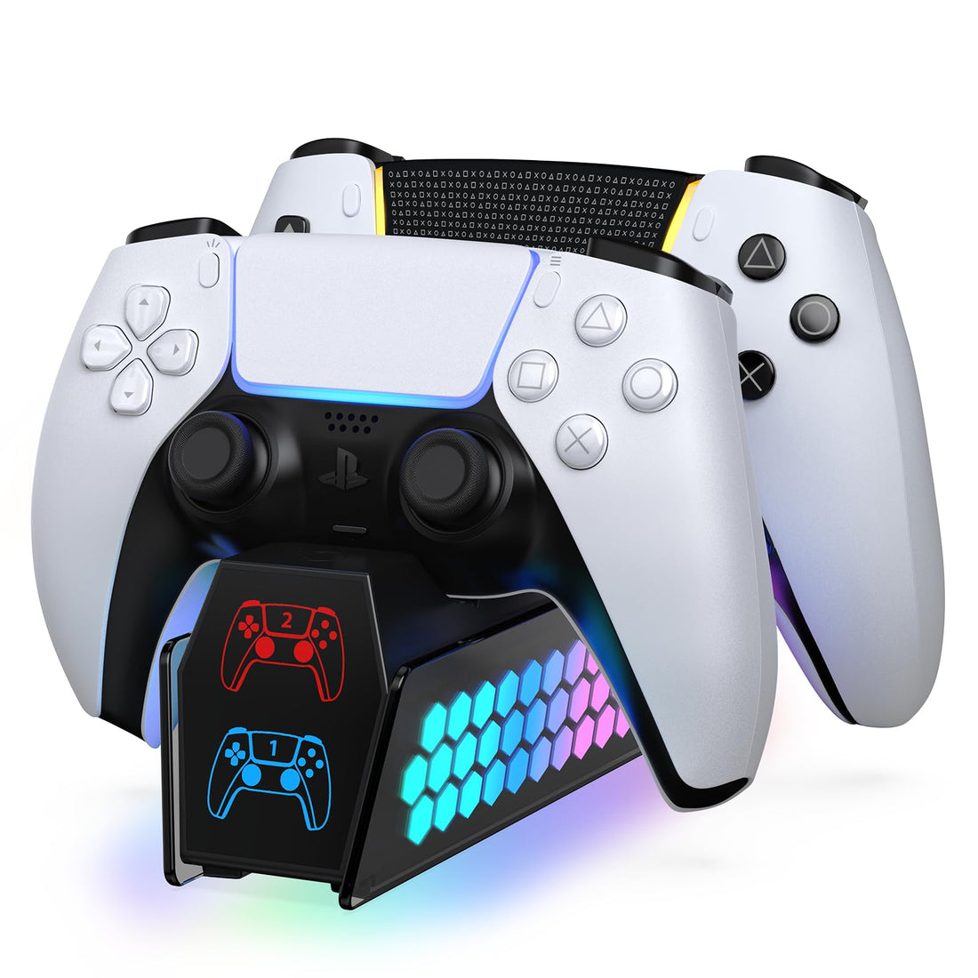 Shinkuro PS5 Charging Dock, PS5 Charging Dock with 10 RGB Light and LED Indicator, 2-3 Hours Charge, Dualsense for Playstation 5/Edge Controller PS5 with USB-C Cable