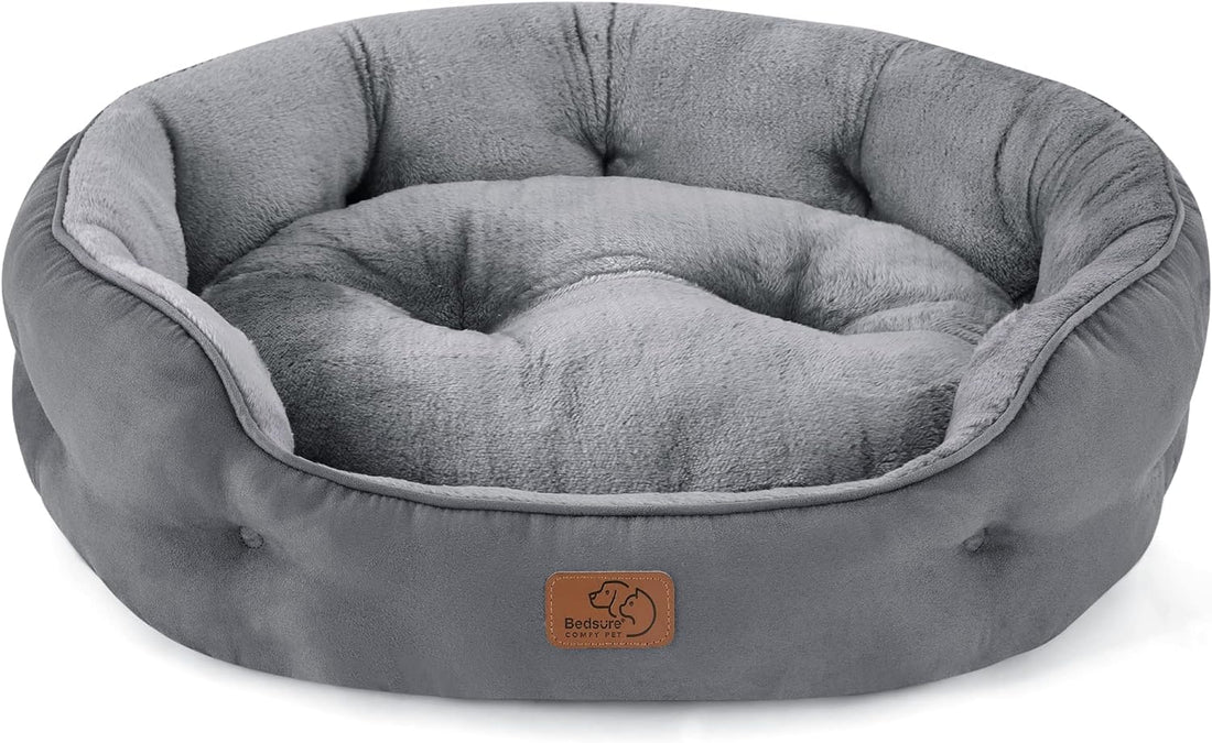 Moro Moro 3 Medium Round Dog Bed - Waterproof Cat Bed for Large Cats and Small Dogs, Washable Pet Sofa Bed for Puppies and Kittens with Non-Slip Base, Gray, 63 x 53 x 20cm