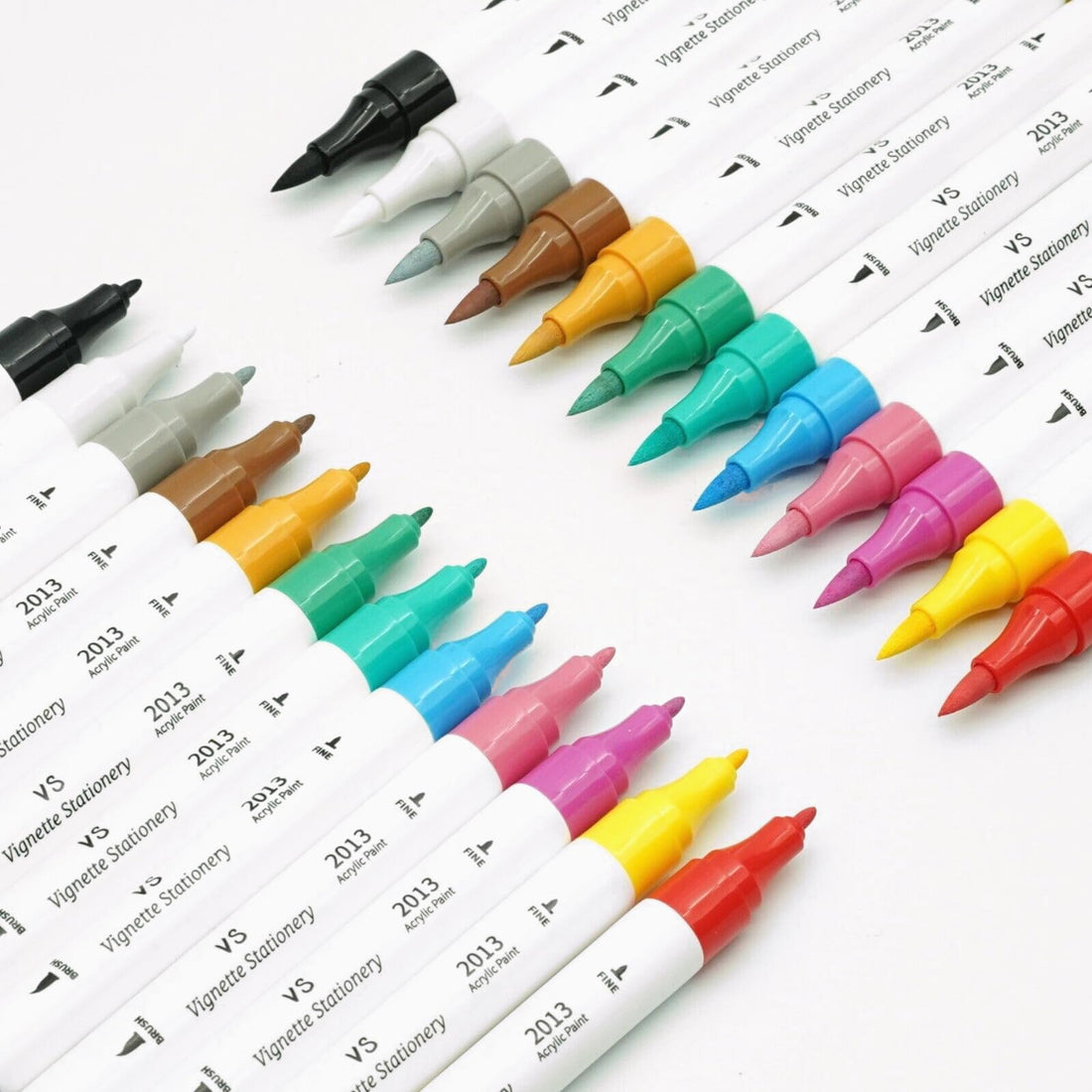 Colour Acrylic Paint Pen Set Brush & Felt Tip Texta Graphic Drawing Art Marker Fabric Glass Ceramic Tyre Face Rock Shirt Painting DIY Kit Soft Hard Dual Nib Artist Gift (12)