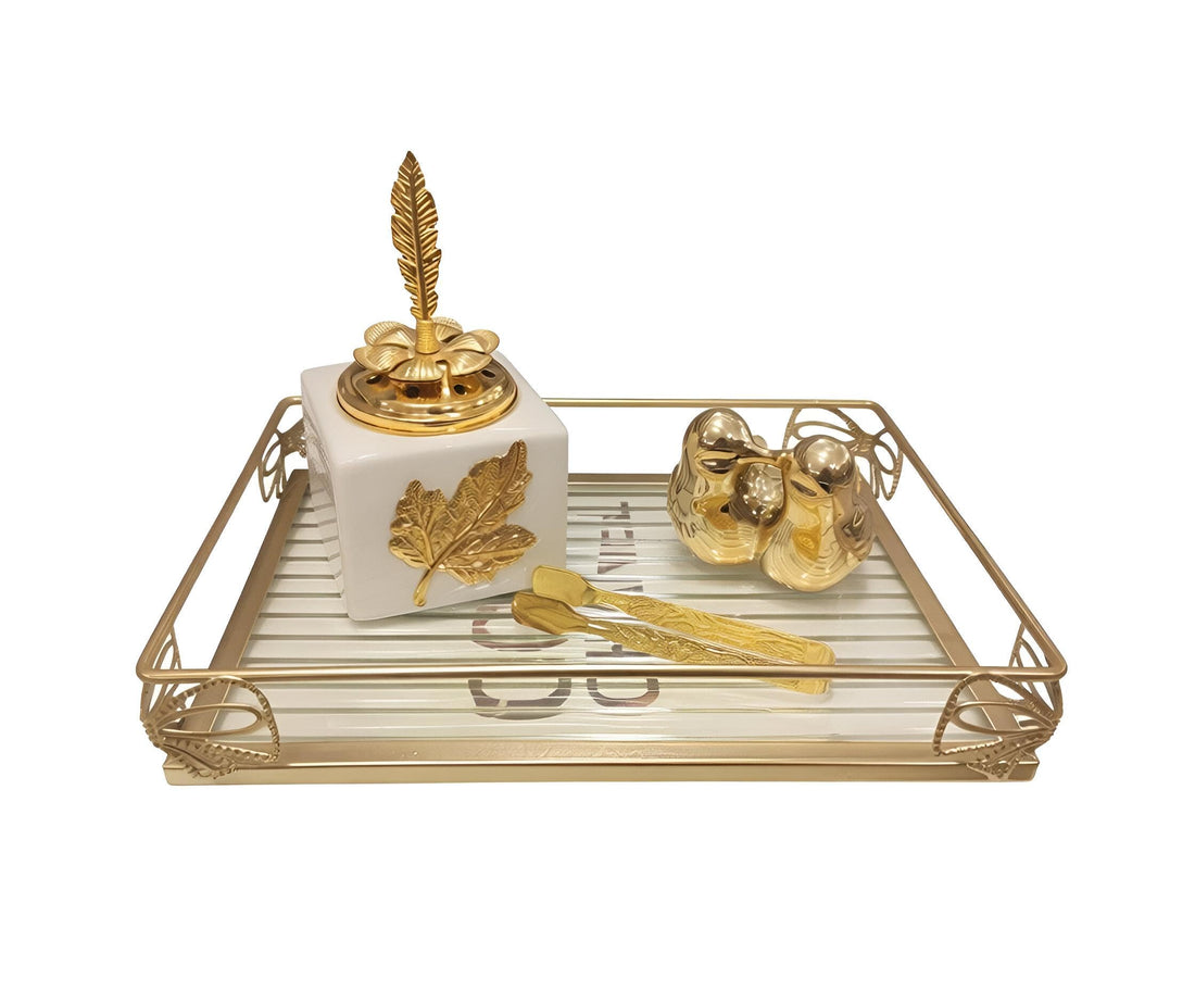 Decorative Incense Set - Sophisticated 4-Piece Design with Elegant Dish, Stylish Incense Burner, Bých Mask, and Practical Holder for a Refined Touch