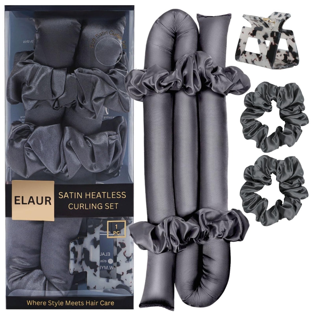 Elaur Satin Heatless Curling Set-Hair Rollers for Heatless Curls | Overnight Heatless Hair Curlers to Sleep in | Curling Rod Headband for Short & Long Hair | Hair Wrap Curler (Black Rose)
