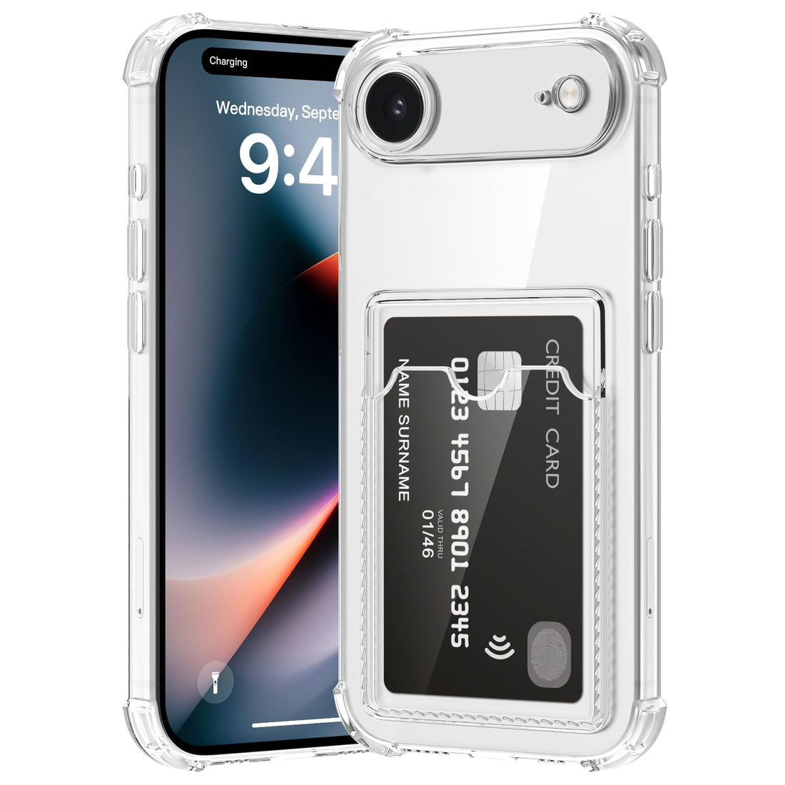 Dl3 Mobilak iPhone 17 Air 6.5-Inch Case Clear Card Holder Back Wallet Crystal Transparent Soft TPU Shockproof Bumper Corner Drop Protection Phone Case Cover With Camera Lens Protection - Transparent