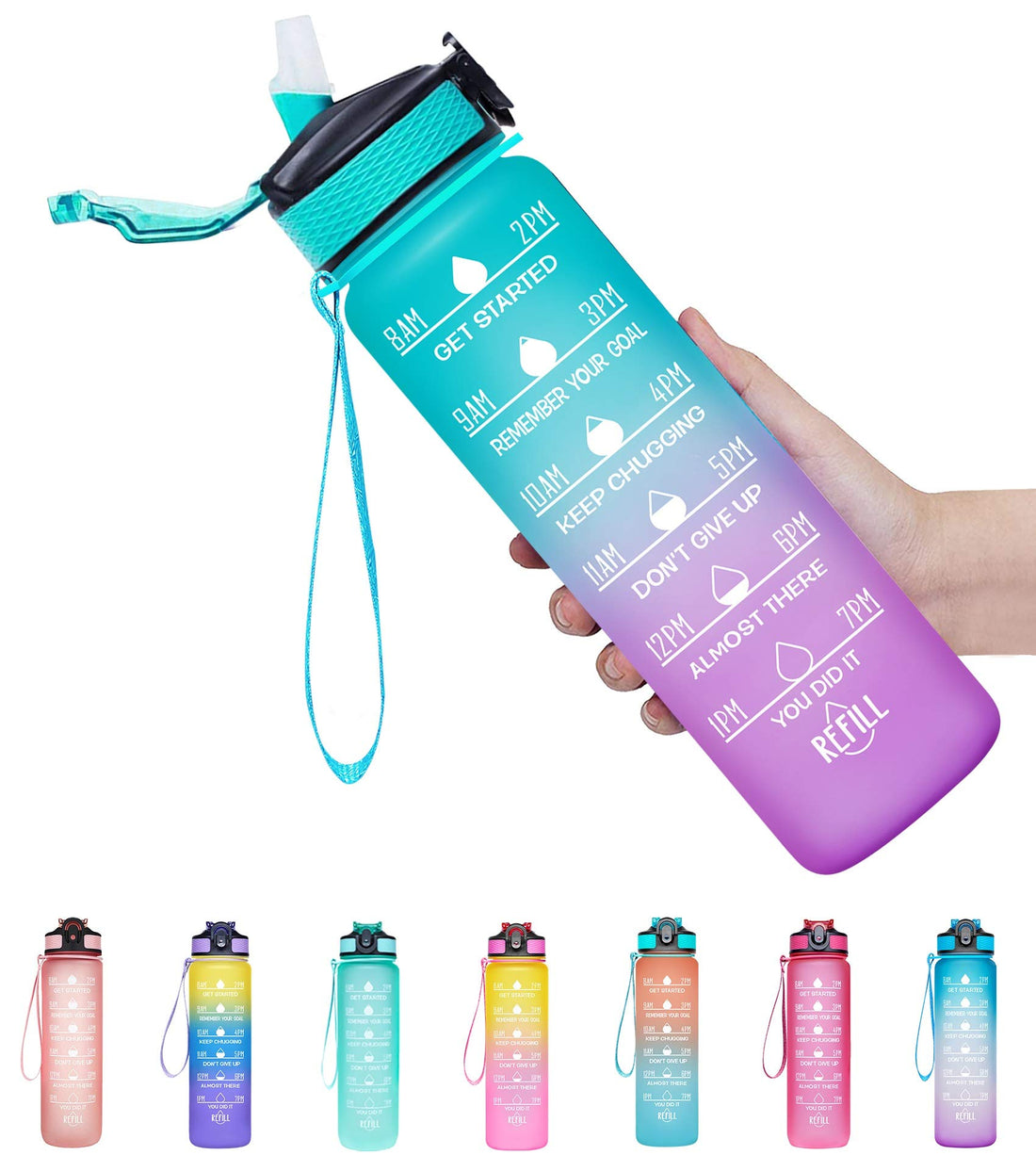 Portal Durable sports & fitness bottle, with time indicator, a hole, bisphene a, blue-purple color, 32 oz capacity