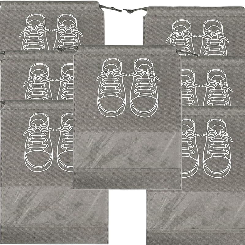 Circle M 7-Piece Large Waterproof Shoe Storage Bags: Dustproof Drawstring with Window – Grey