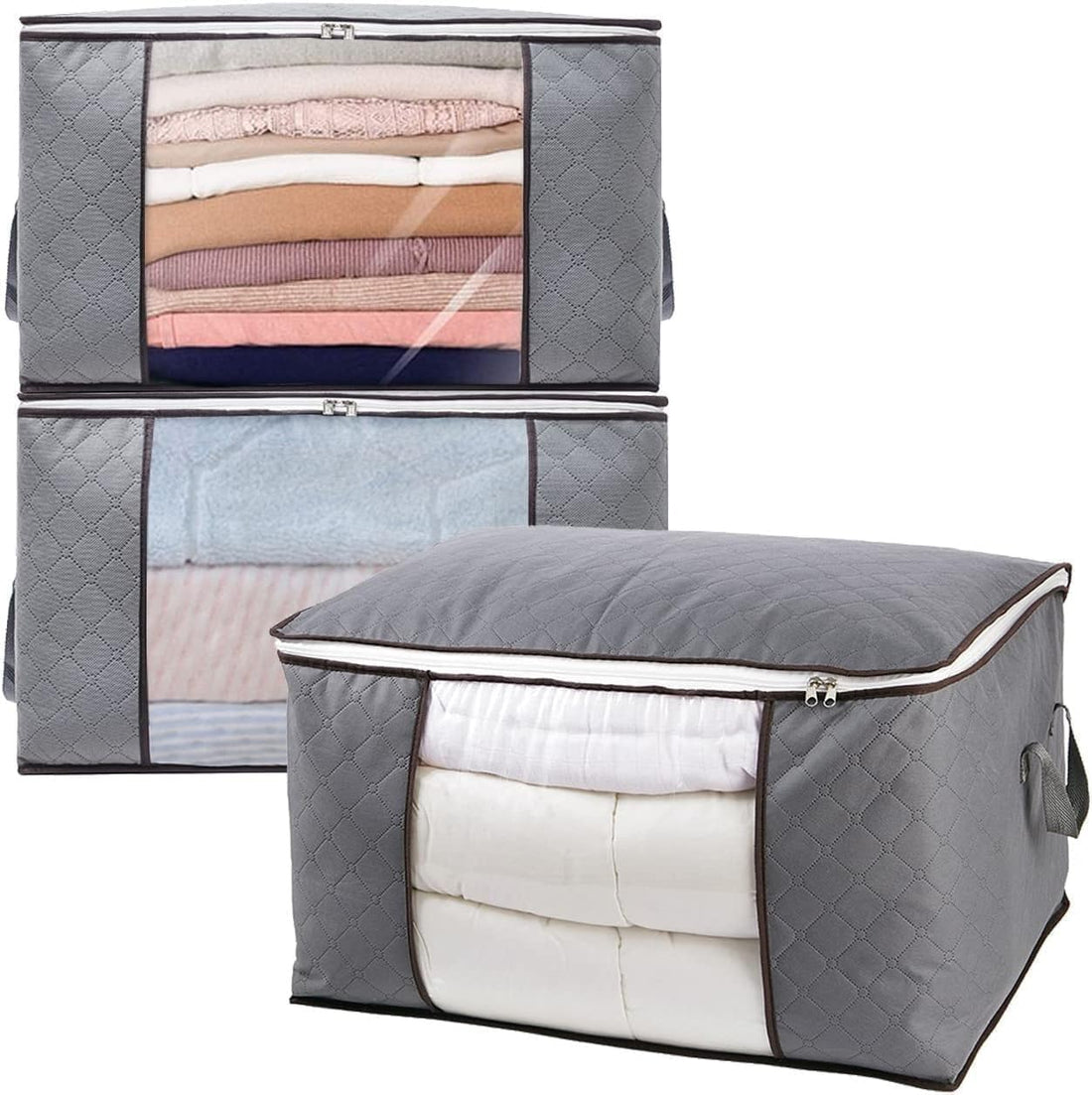 Folding Clothes Storage Bag Grey -3PCS