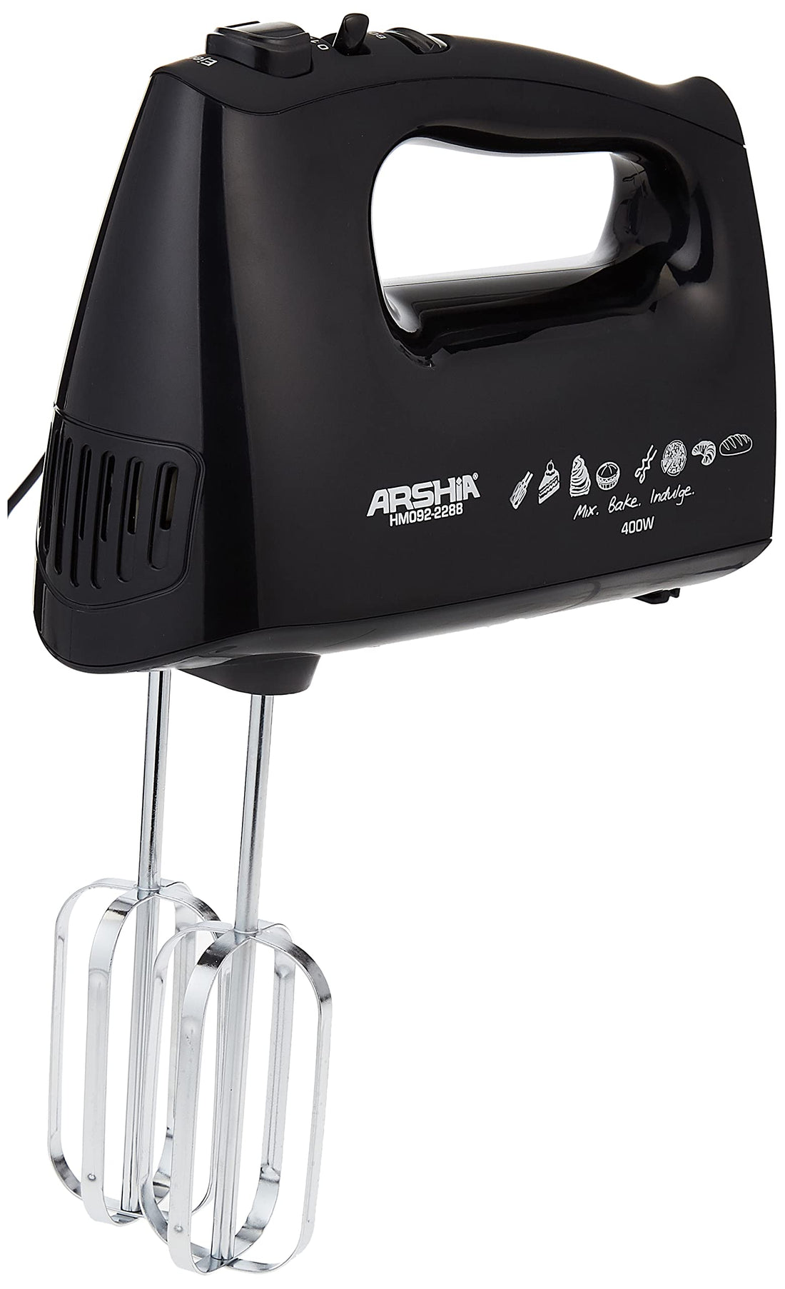 Arshia HM092-2288 Hand Mixer, Black, 18 months warranty, 400W, 5 Speed Controls, Stainless Steel Beater,