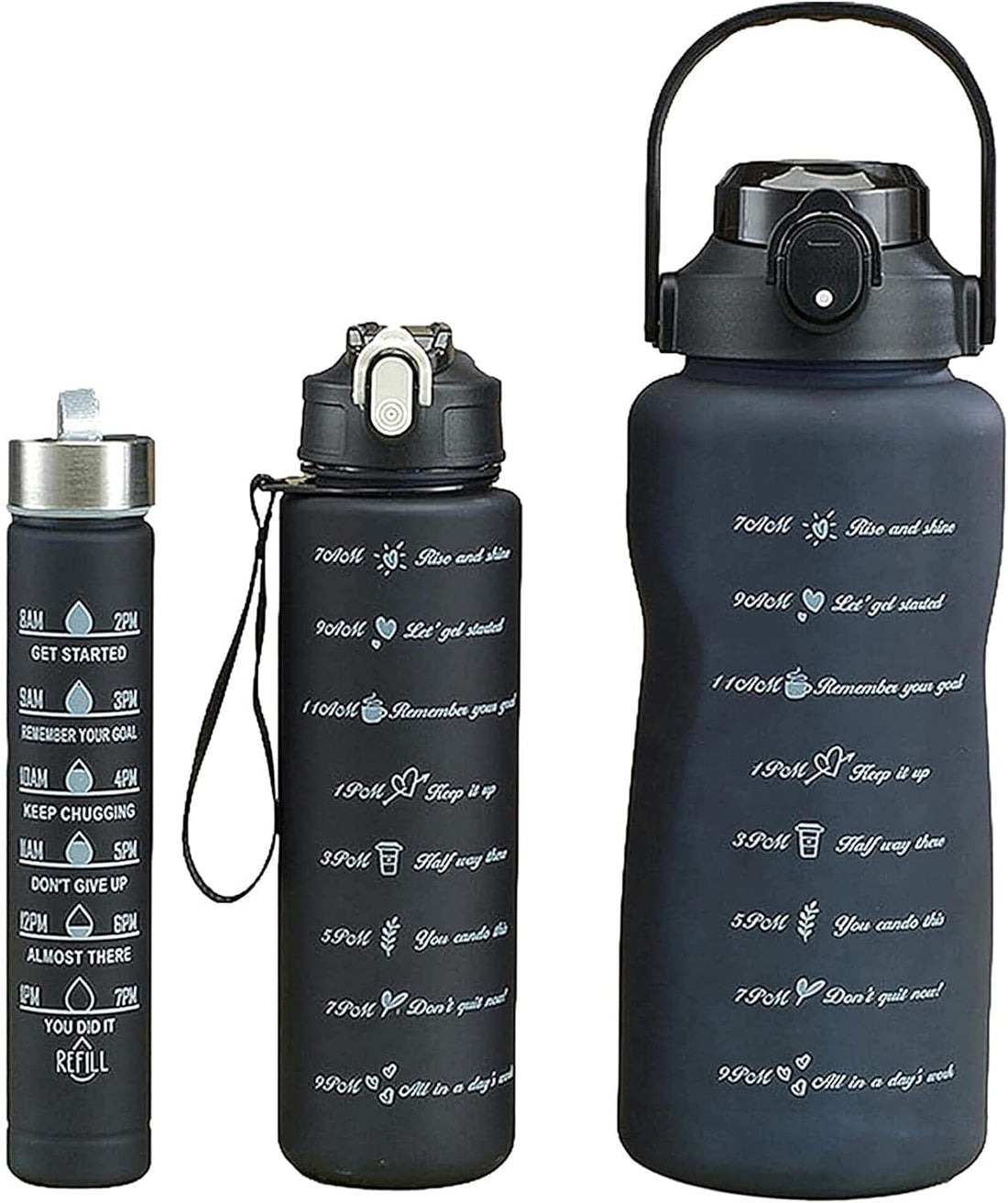 Sport Water Bottles Set 3 Pieces 2L-900ML-500ML | Motivational Sports Water Bottle Set of 3, 2 Litre, 900ml, 300ml, Multicolor, Acrylic