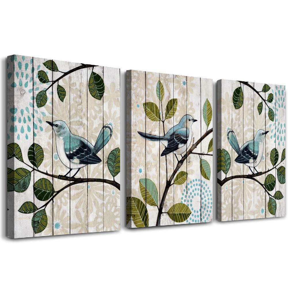 Bird On The Branch 3 Piece Abstract Canvas Wall Art For Living Room Wall Decor For Bedroom Kitchen Decorations Abstract Posters Canvas Prints Artwork Modern Framed Bathroom Home Decoration 16" X 24"