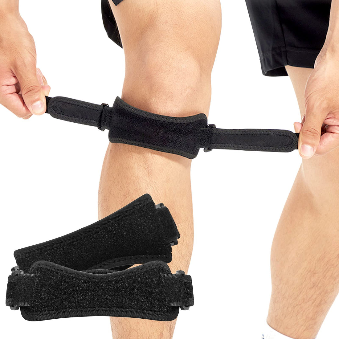 Patella Strap Knee Brace Support for Arthritis, ACL, Running, Basketball, Meniscus Tear, Sports, Athletic. Best Knee Brace for Hiking, Soccer, Volleyball & Squats (2 Pack)