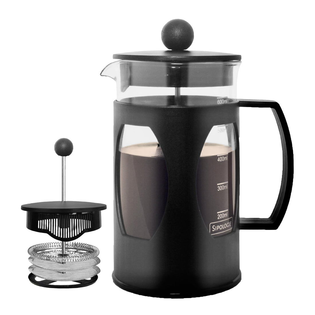 Sebology 350ml Classic French Press Coffee Maker with 4 Filtration Levels Heat Resistant Borosilicate Glass I Brewing Coffee and Tea I Compact and Durable