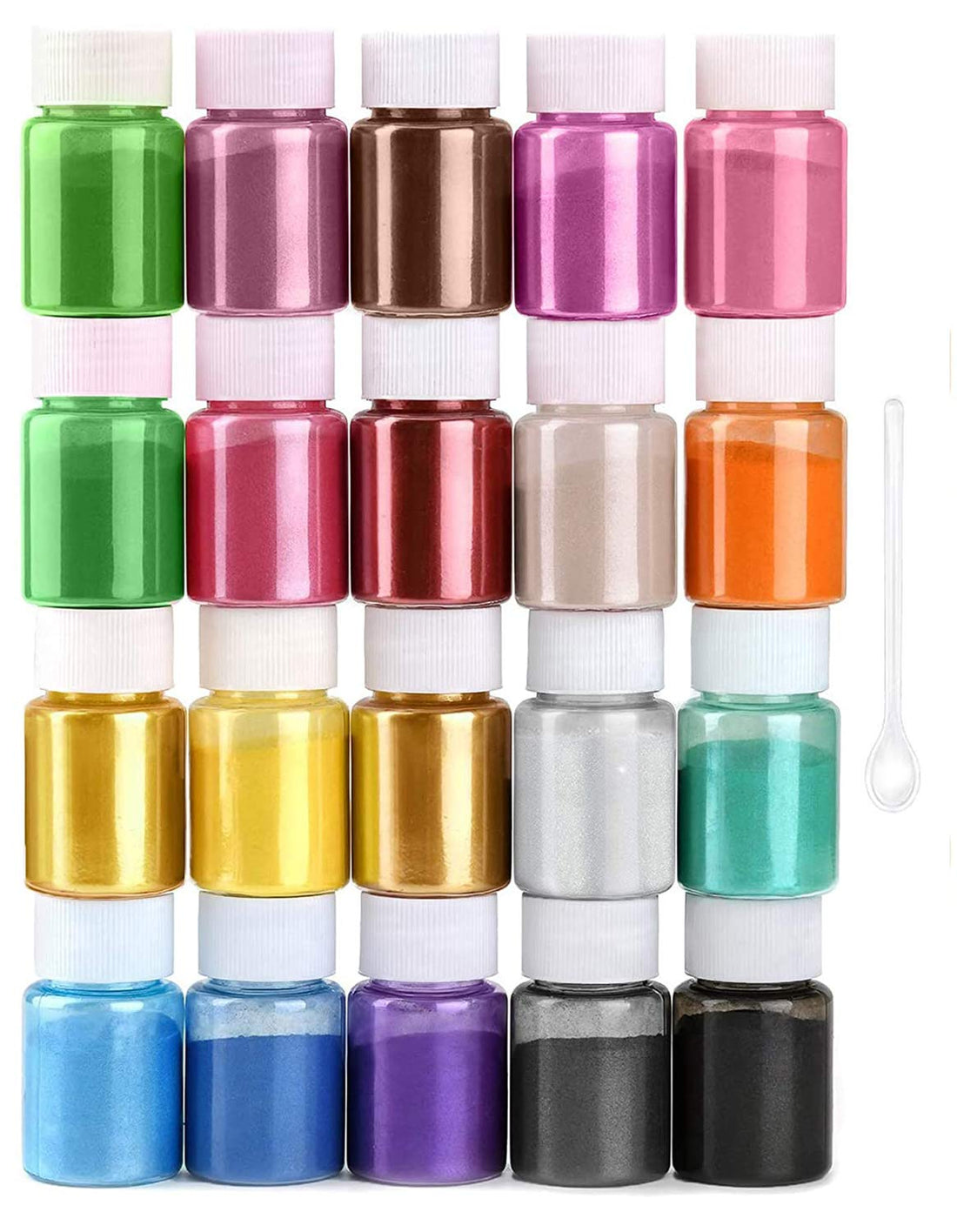 Gemisi Mica Soap Powder 20 Metallic Resin Colors with Spoon, Epoxy Resin Dye for Candles, Makeup, Paint, Slime, Nail Polish (20 x 10g)