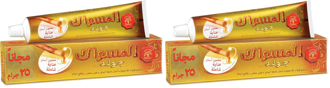 Dabur Miswak Gold Fresh Toothpaste (120g) + 20g Free| Pure Al-Arak Extracts | Fresh Breath, Strong Teeth and Healthy Gums | Fights Plaque (Pack of 2)