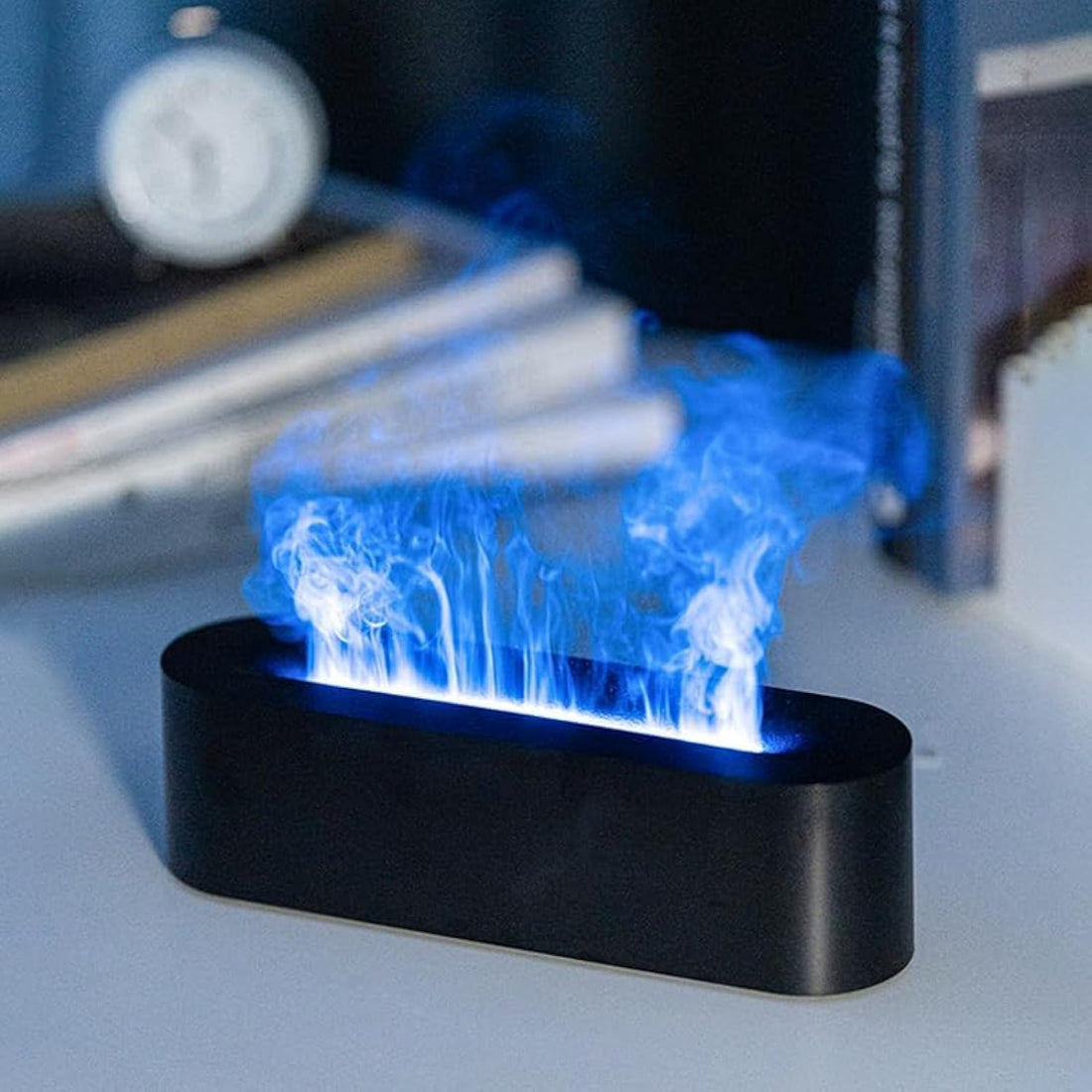 Fireplace Flame Diffuser by AlphaDesignLuxe, Aromatherapy Essential Oil Diffuser, 150ml Cool Mist Ultrasonic Humidifier. (Black)