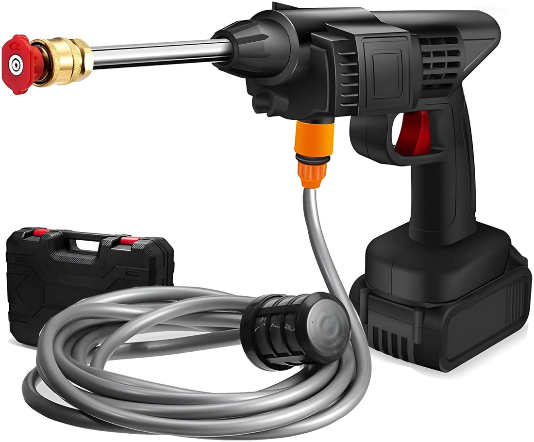 Plan A 30 Bar Water Gun, Cordless High Pressure Electric Car Wash Machine with 48V Rechargeable Battery, 60 Minutes Life, Portable Kit with 3 in 1 Adjustable Nozzle and 5M Hose