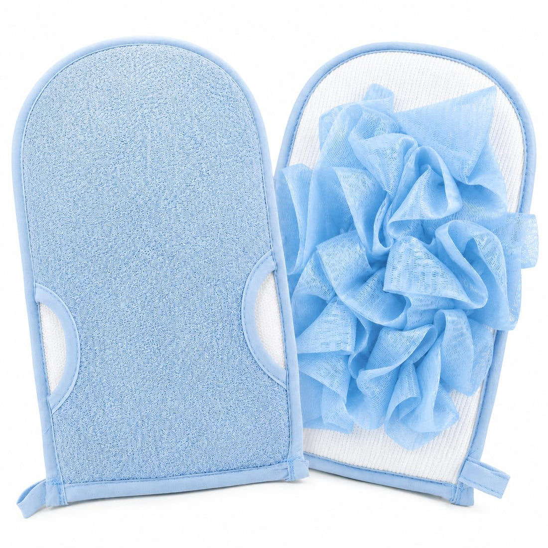 Exfoliating Shower Glove, Body Loofah Bath Mitt with Hanging Loop, Soft Scrub Wash Cloth, Quick Dry Sponge for Men and Women, B-618 (Blue)