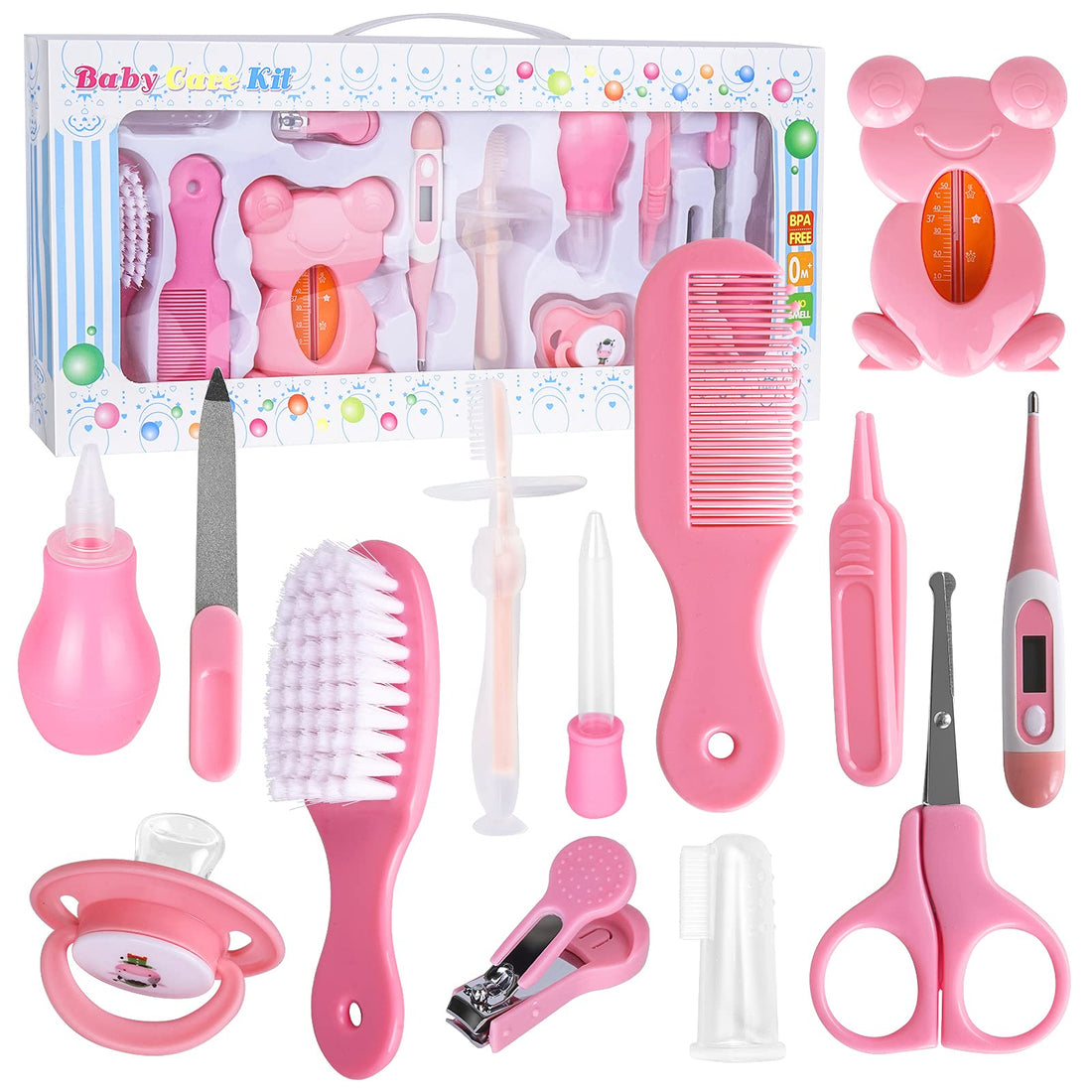 Baby Care Set - MKNZOME 13-Piece Nail Scissors Baby Care Set Baby Care Set Baby First Equipment Newborn Baby Nail Care Set Baby Gift Girls - Pink