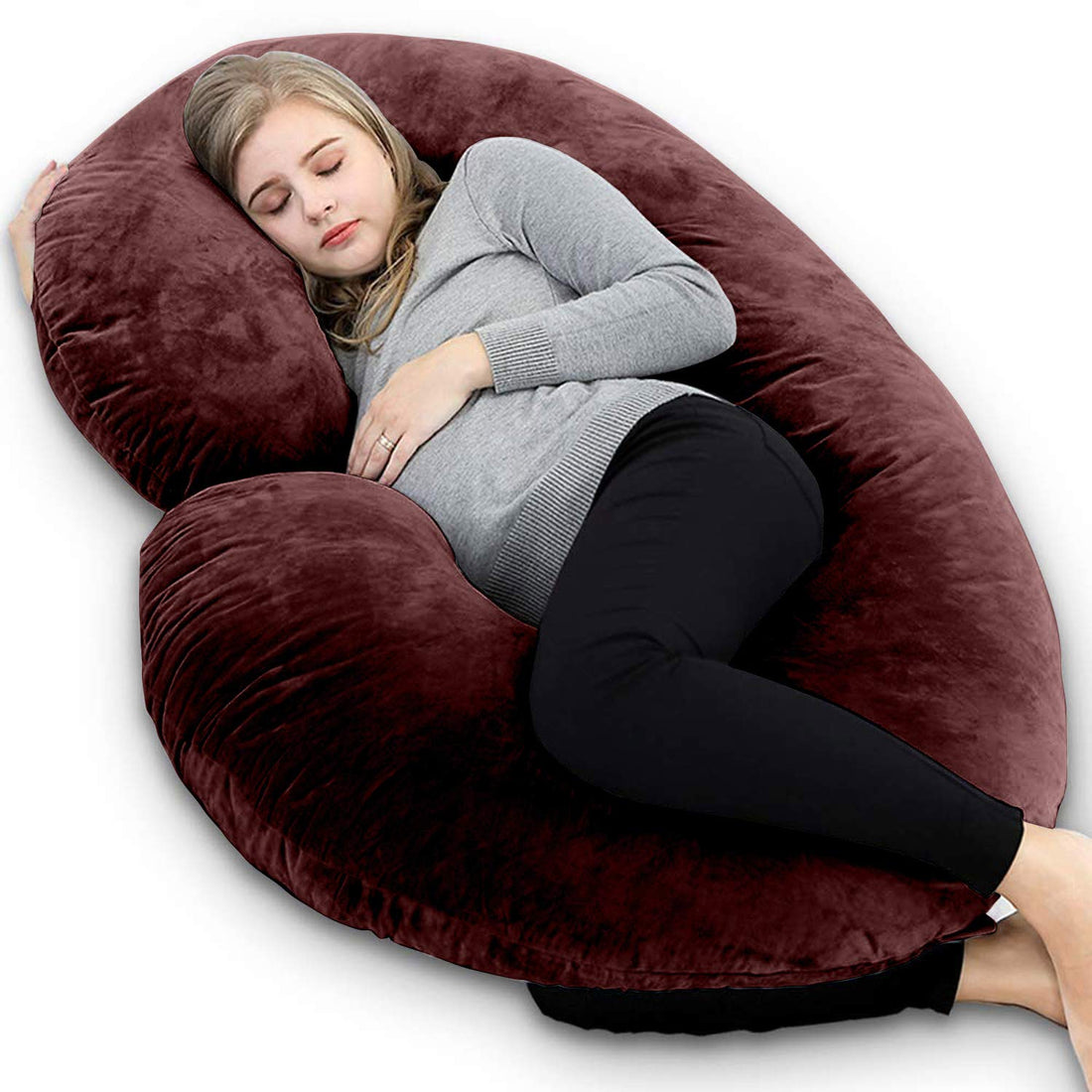 Moro Moro 3 Velvet Ultra Soft Hollow Fiber C Shaped Maternity Pillow, Pregnancy Pillow, Body Pillow With Zippered Cover (Light Pink) Size: 130X101X25 Cm