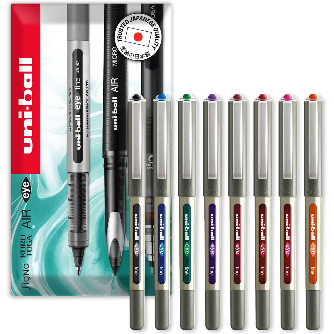 uni-ball EYE - UB-157 Rollerball Pens - 0.7mm Nib - Essential Set - Pack of 8