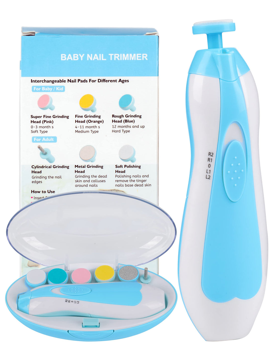 Baby Nail Trimmer Electric No Sharp Claws Hurt, Baby Nail File Kit Manicure Set,6 In 1 Safety Cutter Trimmer Clipper For Toes And Fingers Blue