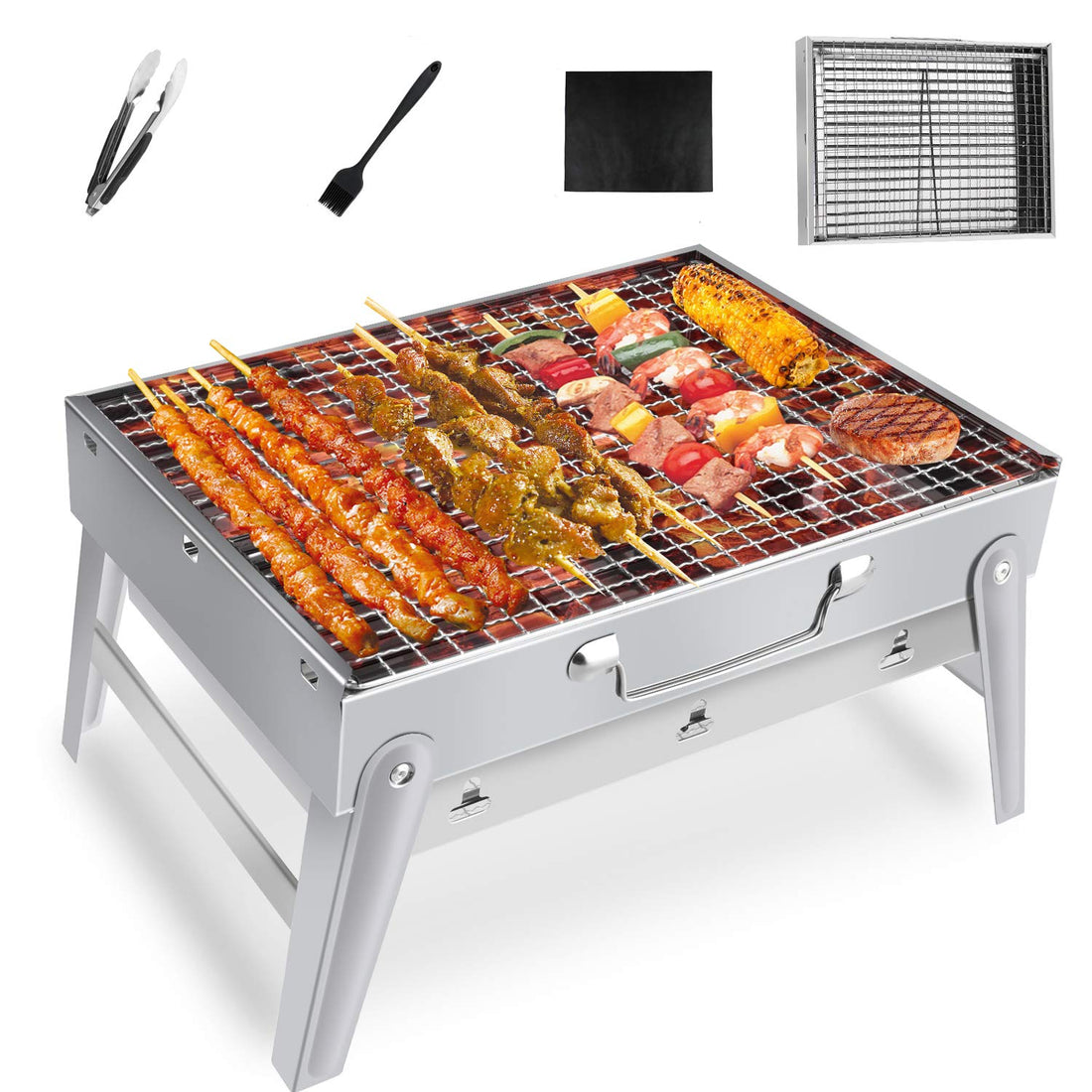 Barbecue Grill, Portable Barbecue Grill BBQ Charcoal Grill Stainless Steel Barbecue Grill Foldable Table Coal Garden Travel Camping Folding Grill (3-5 People)