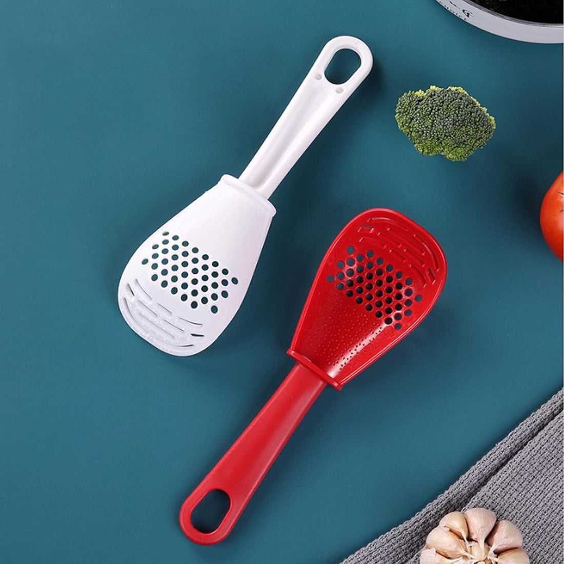 6 in 1 Kitchen Spoon with Masher Grater Strainer Whisk Whisk for Rice Vegetables Fruits Durable Plastic Kitchen Tool