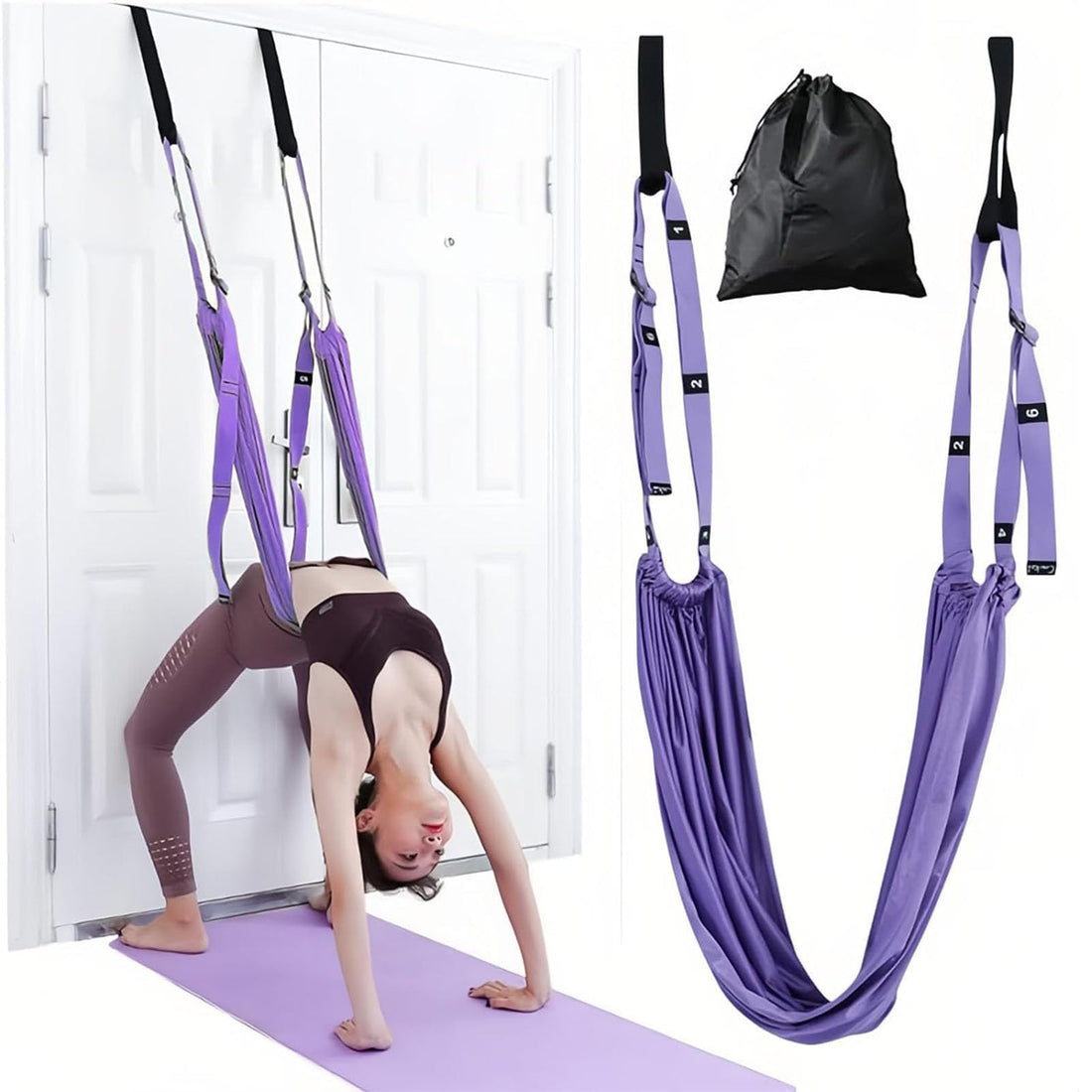 Bukela Yoga Stretch Strap Waist Back Leg Stretching Straps Door Swing Adjustable Aerial Yoga Straps Back Bend Split Inversion Strap for Fitness Gymnastics