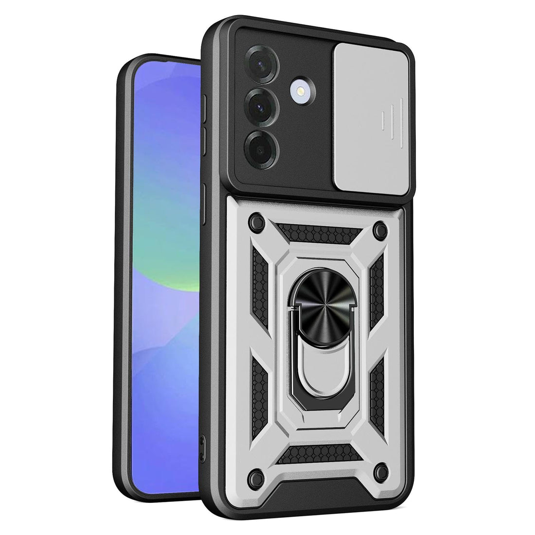 Case Cover Shock resistant UNBLACK Sliding CamShield TPU + PC Compatible with Samsung Galaxy A57 (Silver)