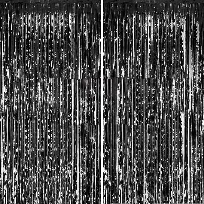 Decorative Curtains for Birthday, Wedding, Engagement, Baby Shower, Bridal Shower, Bridal Shower, 2 Pieces (1m3m) (Black)