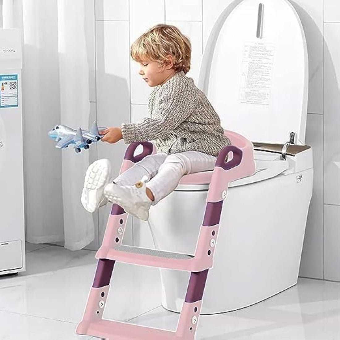 CAZADORA Potty Training Seat with Step Stool Ladder - Transform Potty Time into a Fun Adventure for Kids Boys Girls - Comfortable & Safe Toilet Training - Pink Delight