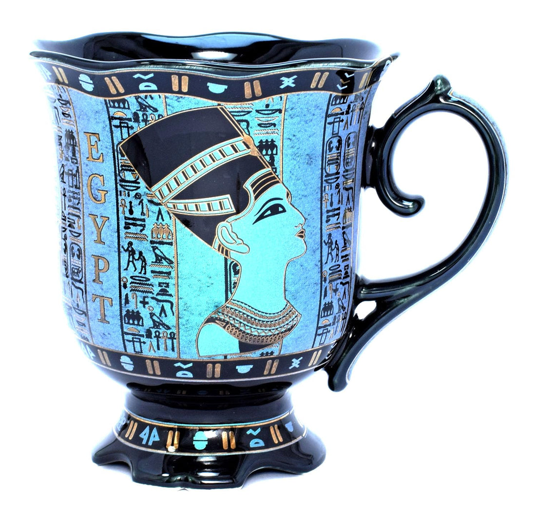 immatgar pharaonic Flower mug ancient Egyptian souvenirs gifts for women and men from Egypt - mother day gifts (3Kings - Black - Blue - 400 MM)