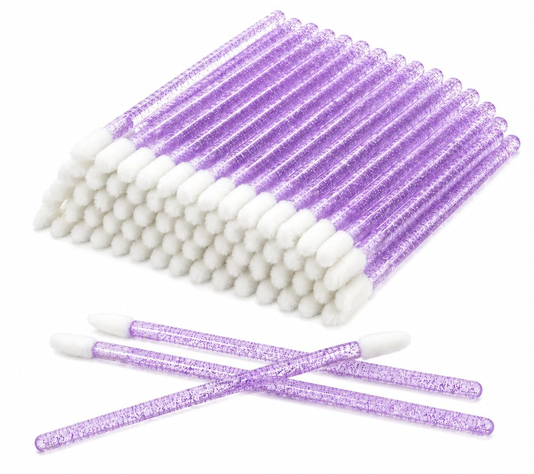 50PCS Disposable Lip Gloss Applicators, Soft Flocked Tip Makeup Wands with Glitter Handles, Precision Lip Brush Tools for Lipstick, Gloss and Cream Makeup, Hygienic Single Use Beauty Applicators