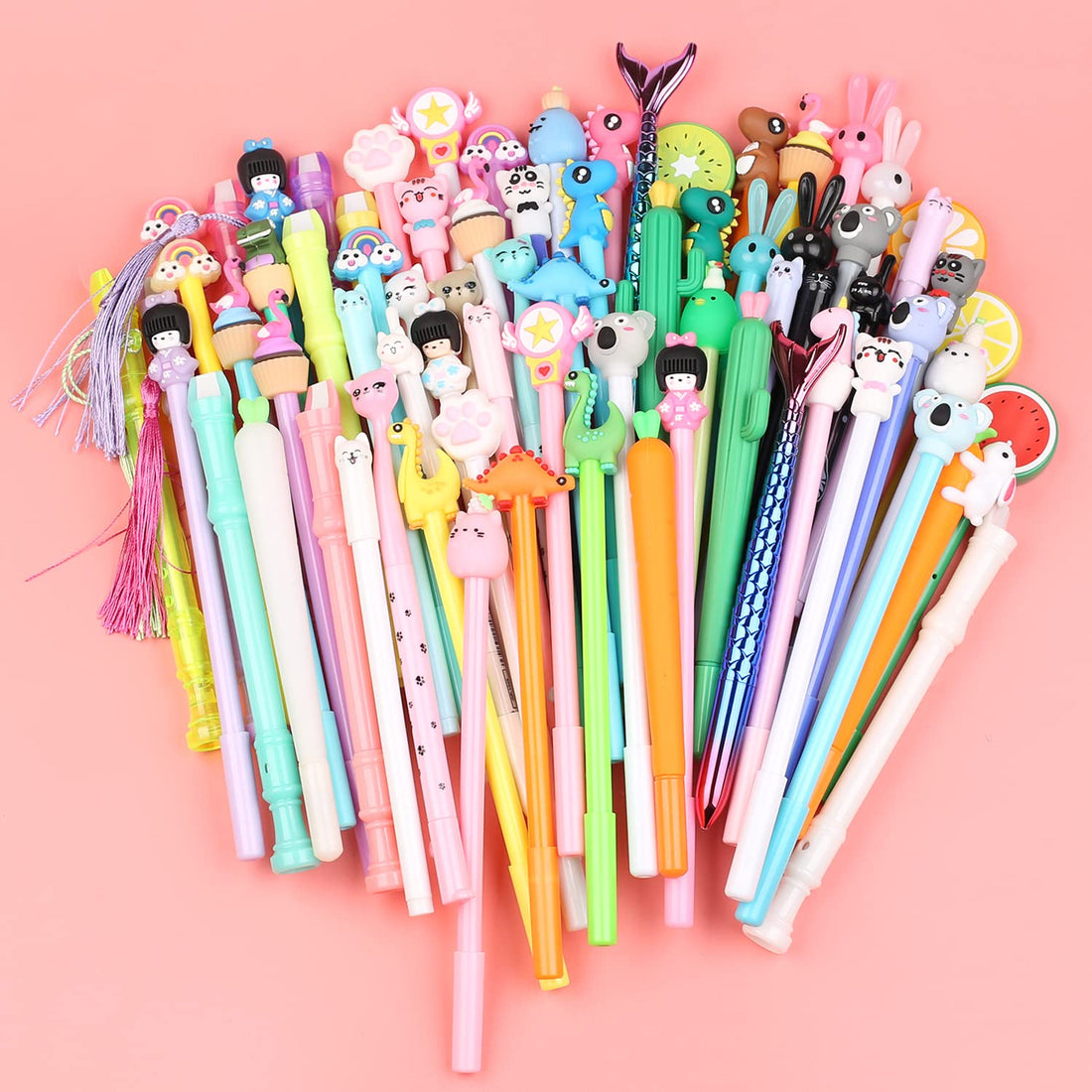 80Pcs/lot Novelty Kawaii Pens Cute Cat Flamingo Creative Roller Ball Ballpoint Fancy Elegant Anime Gel Pen Beautiful School Office Supply Teacher Student Journal Stationery, Assorted Colors Pack