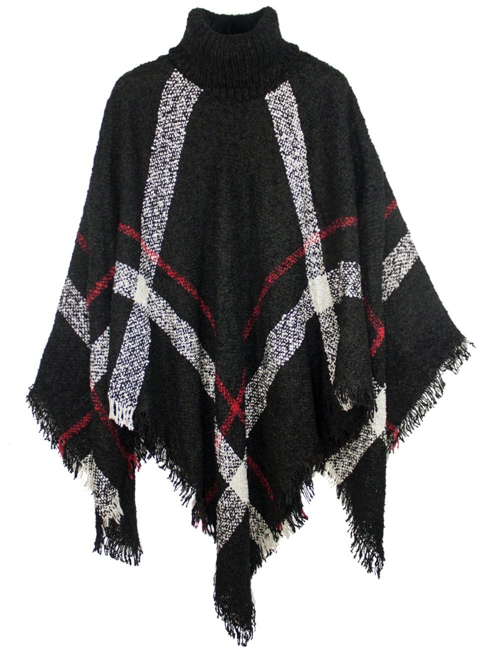 Showday Women's Knitted Poncho - Coarse Plaid Turtleneck Cape Women's Travel Plaid Shawl