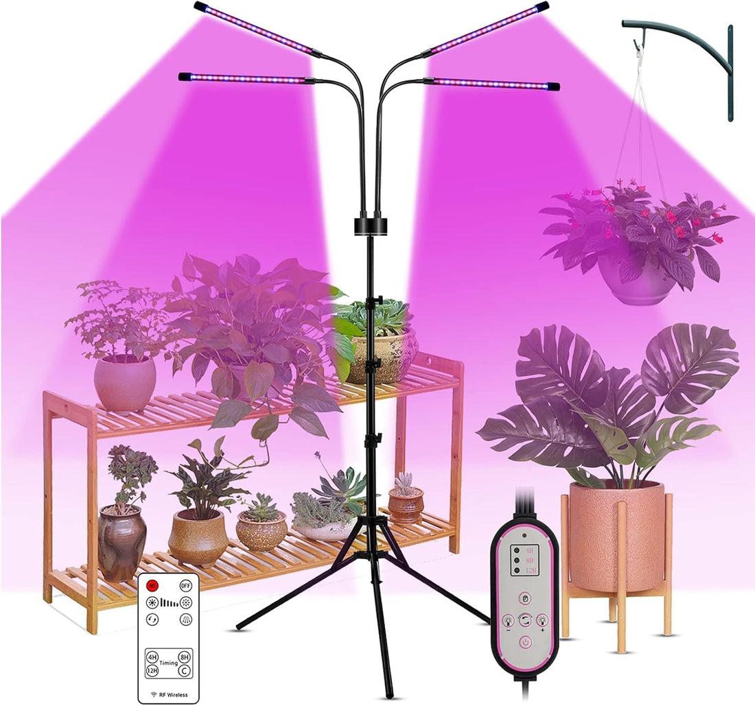 LED Grow Light with Stand, 40W 80 LED Plant Growing Lamp, Red Blue Spectrum, 4/8/12H Timer, 9 Brightness Levels, Adjustable Gooseneck, Remote Control for Indoor Plants Seedlings