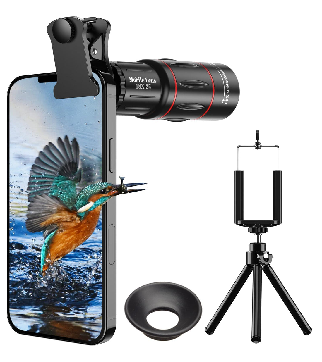 18X telephoto lens, high-definition telephoto mobile lens with tripod, BAK4 prism/FMC lens, lens accessories suitable for Android and iPhone and most smartphones