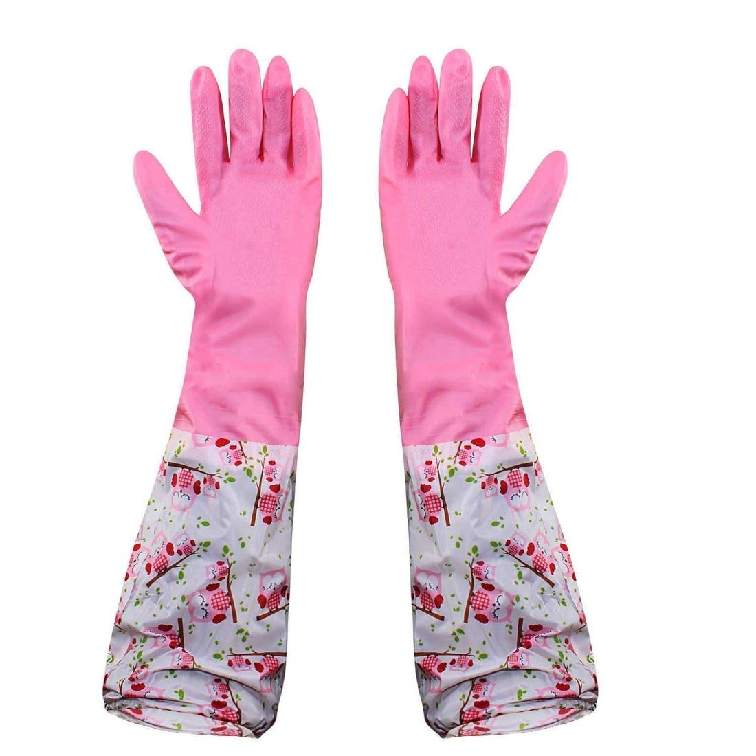 EAYIRA Reusable Rubber Latex PVC Flock lined Long Elbow Hand Gloves Safety Kitchen for Dish-Washing, Cleaning, Gardening, Laundry and Sanitation and Lab Work (1 Pair Pink)