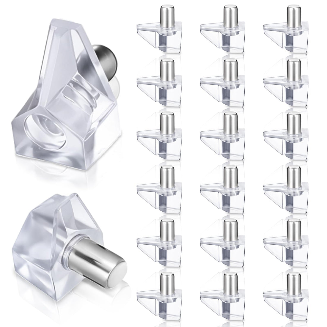 Clear Shelf Support Pins, Pack of 20 5 mm Shelf Brackets for Cabinets, Clear Plastic Shelf Pins, Kitchen Shelf Clips, Small Shelf Brackets, Replacement Pins for Cabinets, Bookshelves, Cabinets