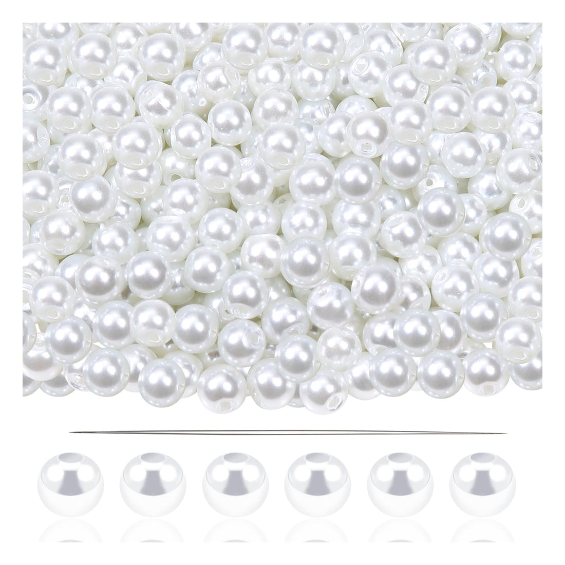 JAZZEEL 500-Piece 6mm White Round Glass Pearl Beads, Loose Spacer Faux Pearls for DIY Craft Necklaces, Bracelets, and Jewelry Making, Classic Supplies for Elegant Designs