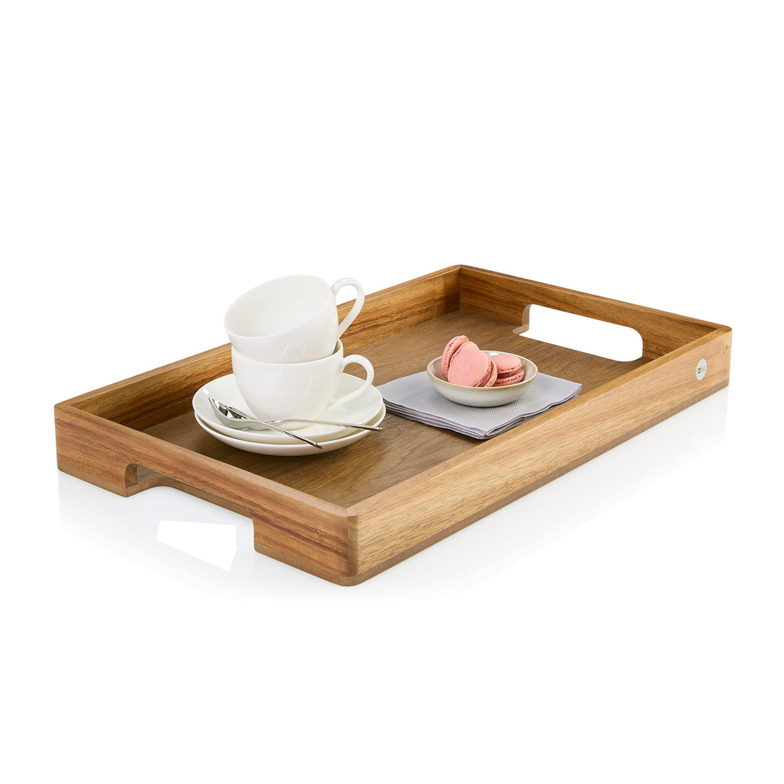 AdHoc Serve Smart Serving Tray, Large Wooden Tray, Carry Tray with Handle Made of High-Quality Acacia Wood (Walnut Veneer Base), Serving Platter 56 x 30 cm, No Bamboo