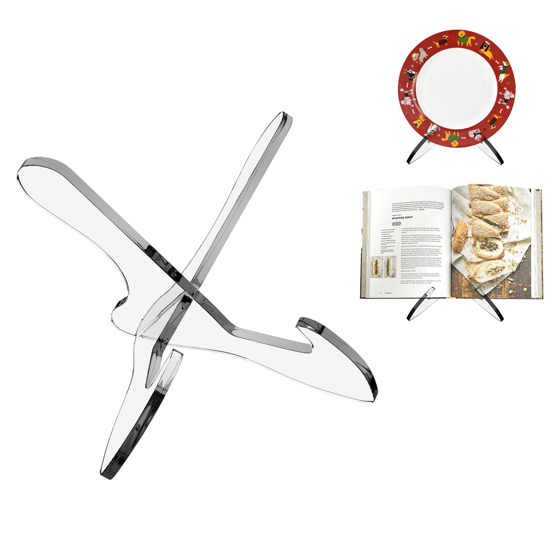 Boloyo "X Shape Acrylic Plate Display Stand, 6.5 Inch 1PC Clear Acrylic Bowl Plate Platter Dish China Porcelain Display Holder Easel Base for Home Kitchen School Art Display