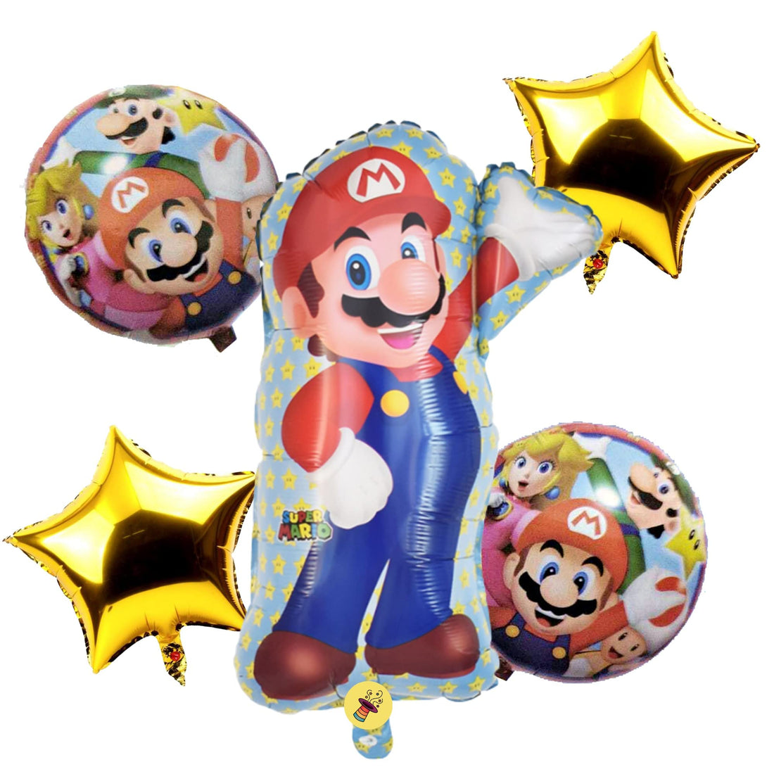 Wonka Atpata Funky Super Mario Theme Foil Balloons for Video Game Happy Birthday Party Decoration (5pcs. Set)