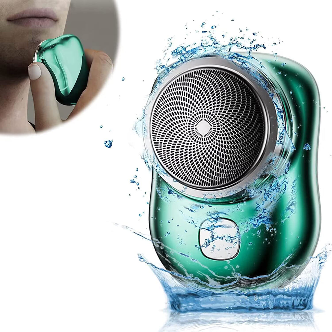 Mini Shave Portable Electric Shaver for Men USB Rechargeable Electric Shaver with Replaceable and Removable Razor Head (Green)