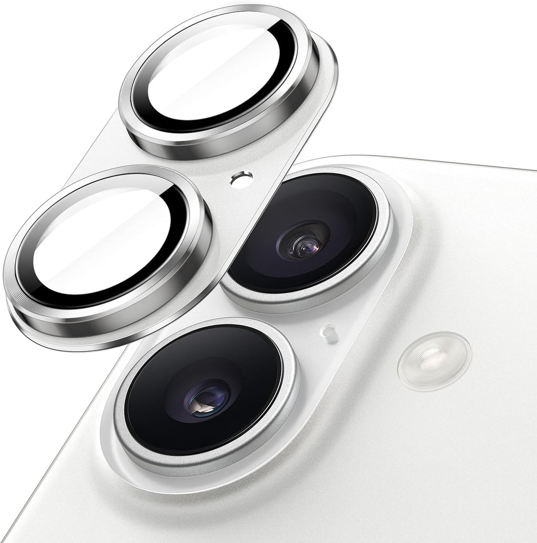 Camera Lens Screen Protector Compatible with iPhone 16 /iPhone 16 Plus, Scratch-Resistant HD Clear Lens Protection, Tempered Glass Aluminium Alloy Lens Protector Case (Silver)