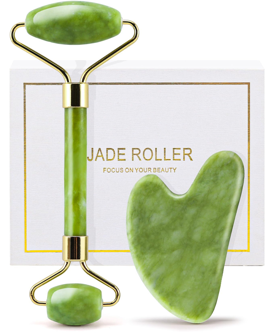 huefull Gua Sha Facial Tools & Jade Roller Set for Skin Care, Reduce Puffiness and Improve Wrinkles, Guasha Tool for Face, Gua Sha Stone Self Care Gift for Woman Man