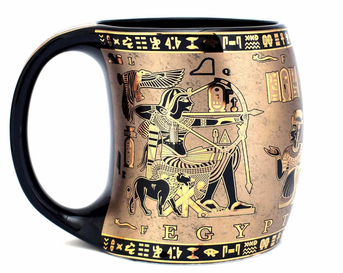 immatgar pharaonic tea and coffee mug ancient Egyptian souvenirs gifts from Egypt For women men birthday - mother day gifts (Chariot - Black Golden - 300MM)